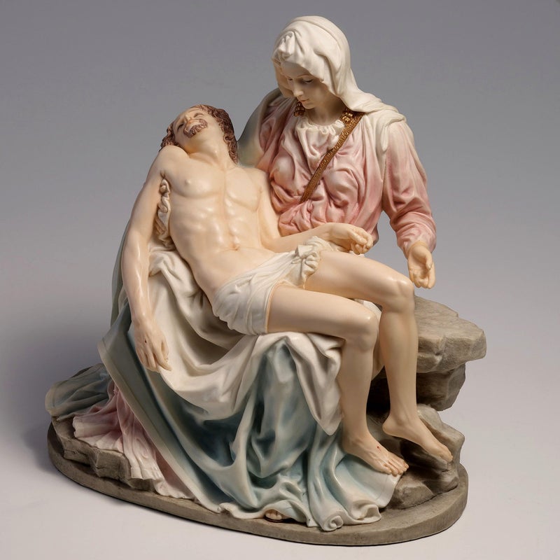 US 10.63 Inch Pieta and Michelangelo Decorative Figurine, Pink and Blue - Image 4